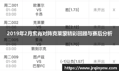 2019年2月索肖对阵克莱蒙精彩回顾与赛后分析